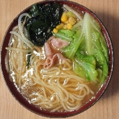 麺の旨味も感じられ楽しんで食べられました。少しインスタント感を残したかったので茹で湯をちょっと足しました。